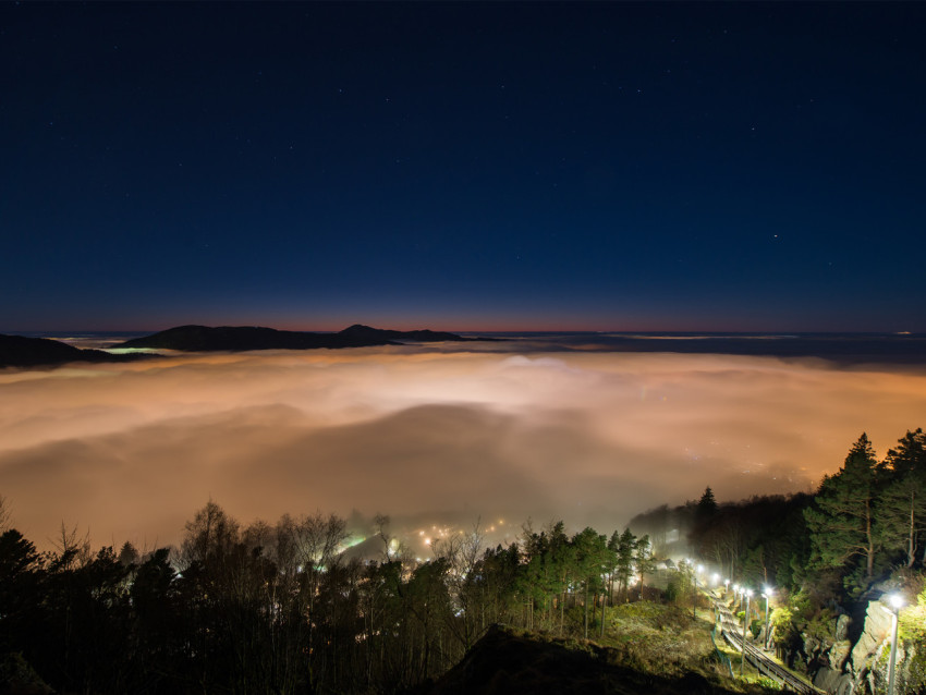 Bergen covered with fog