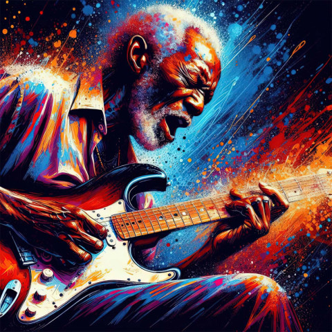 Artwork celebrates the essence of blues guitarists