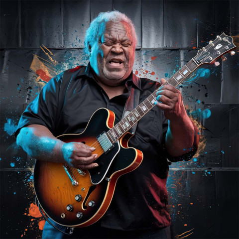 artwork celebrates the essence of blues guitarists