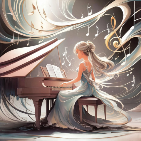 Harmonious Reverie Woman at the Piano