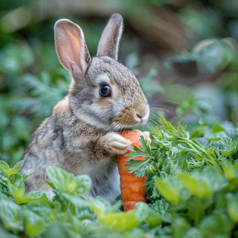 Rabbit eating carrot