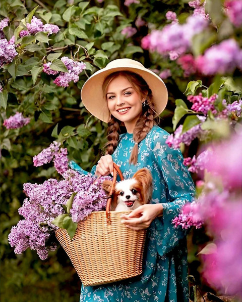 A Lady with a Lilac Flower Basket