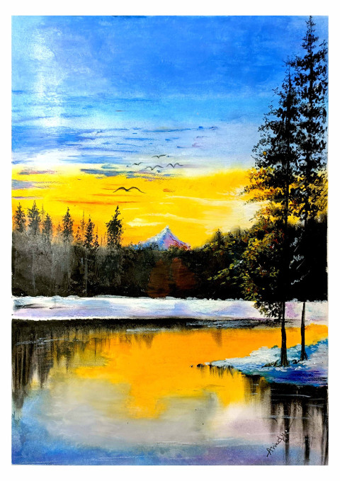 Sunrise on lake landscape painting