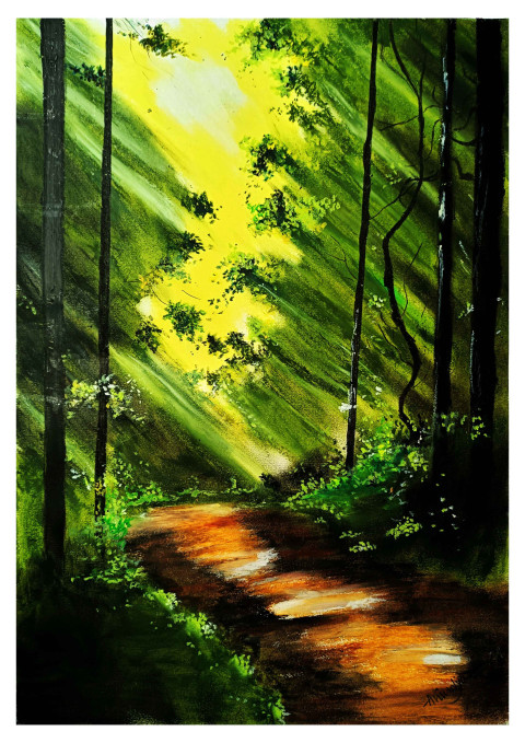 Way on wood landscape painting