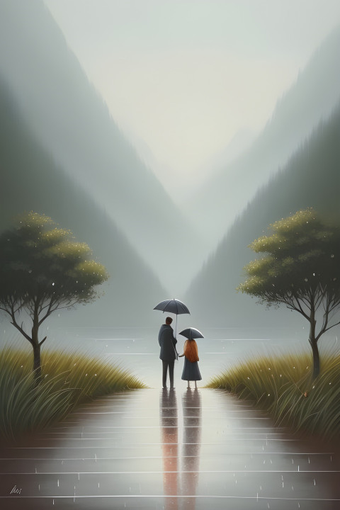 two couples in the rain